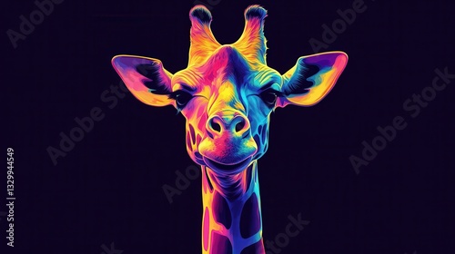 Giraffe drawn using WPAP art style, isolated black background, pop art, vector illustration.