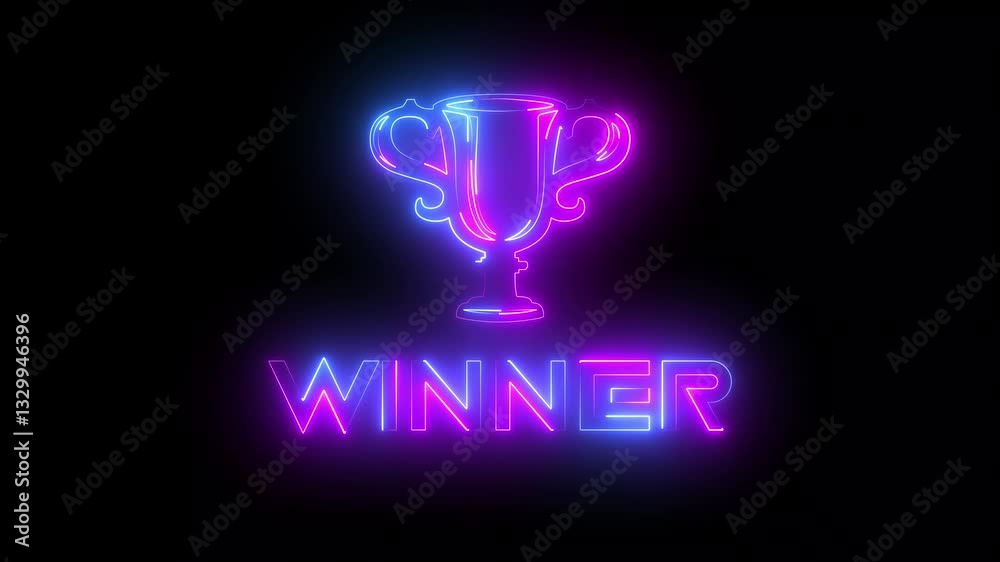 A winner icon typically symbolizes achievement and success concepts with a neon line.