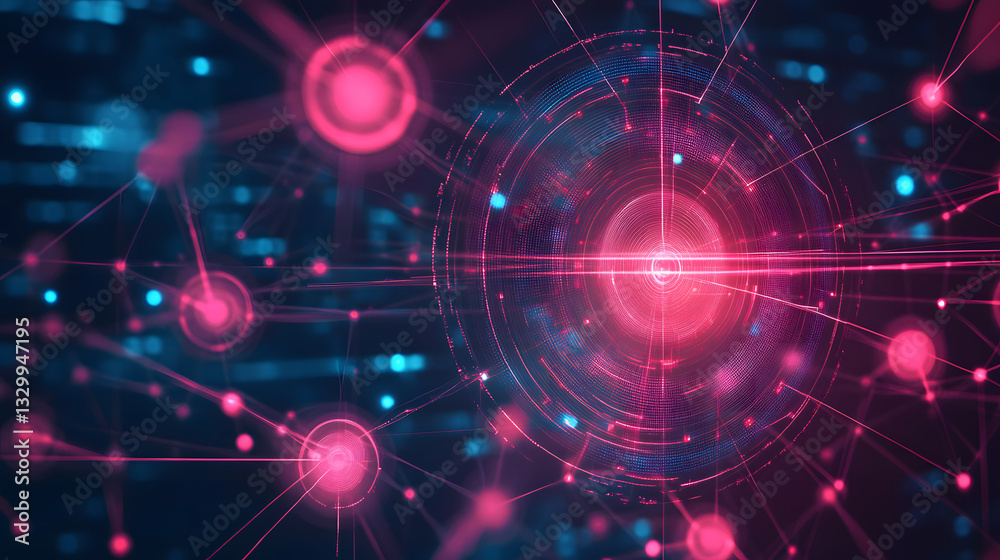 Obraz premium Abstract Network Connection Pink and Blue Digital Data Flow