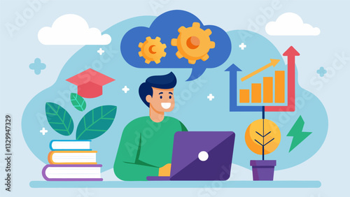 Dataenhanced learning environments promote a growth mindset with students constantly striving to improve and challenge themselves based on data feedback.. Vector illustration