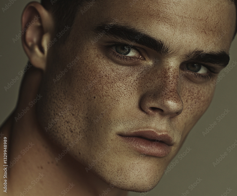 Fototapeta premium Man portrait close up, handsome male portrait close up