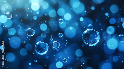 Elegant blue bubbles in motion captivating abstract depth with glowing luminance and delicate water droplets for various creative uses. Surreal Luminance. Illustration