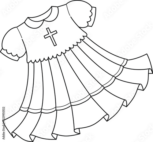 Baptism Baby Girl Dress Isolated Coloring Page 