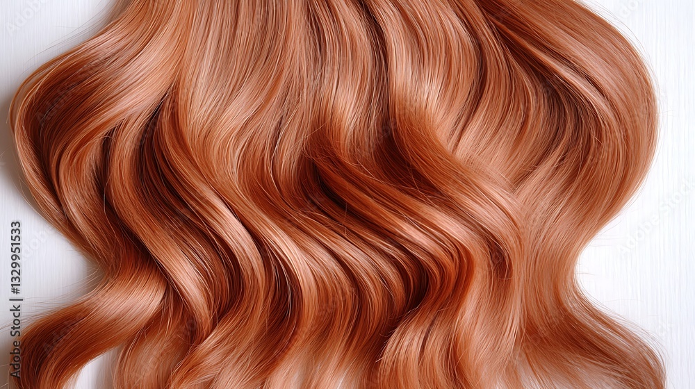 Fototapeta premium Wavy auburn hair, close up, white backdrop, beauty, salon