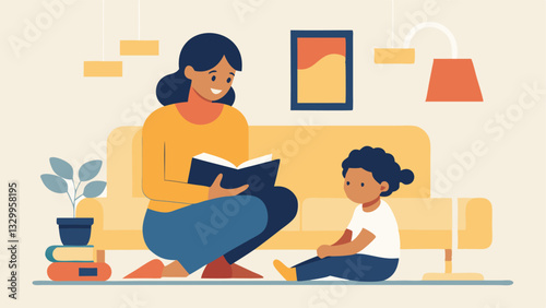 Happy Mother's Day: A heartwarming illustration of a loving mother reading a bedtime story to her adorable toddler, creating a joyful and cherished moment. Perfect for cards,      