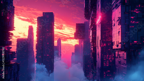 Fading light in a dreamlike cityscape with melting buildings , surreal, melting. surreal melting architecture. illustration. Molten Light. Illustration