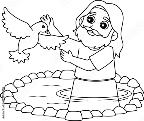 Baptism of Jesus with Dove Isolated Coloring Page 