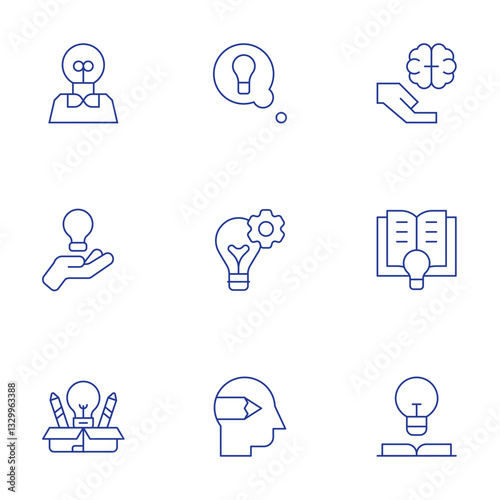 Creativity icons set. Thin Line style, editable stroke. idea, learning, book, main idea, creative, designer