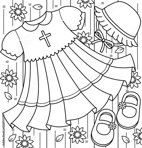 Baptism Baby Girl Dress Coloring Page for Kids 