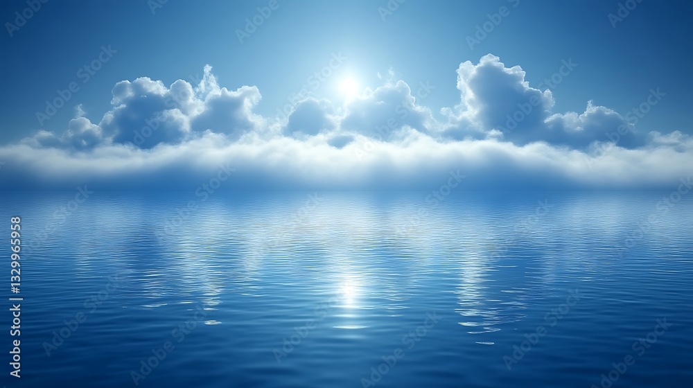 Serene Ocean Scene with Sunlit Clouds and Calm Waters Serene Ocean Scene with Sunlit Clouds and Calm Waters