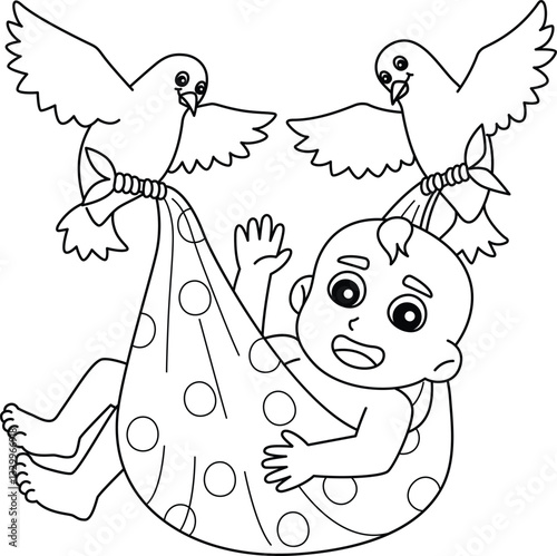 Baptism Doves Carrying Baby Isolated Coloring Page
