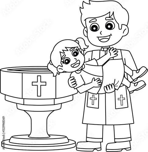 Baptism Baby Girl with Priest Isolated Coloring 
