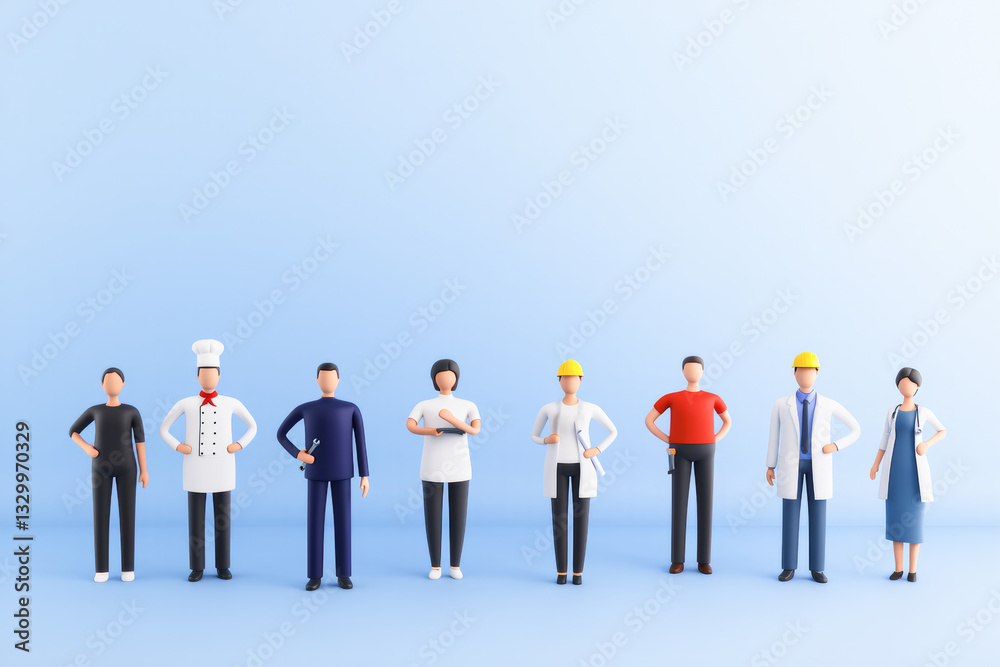 3d illustration of different professions standing together celebrating labor day 3d illustration of different professions standing together celebrating labor day
