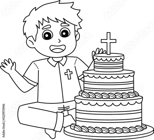 Baptism Baby Boy Celebrating Isolated Coloring 