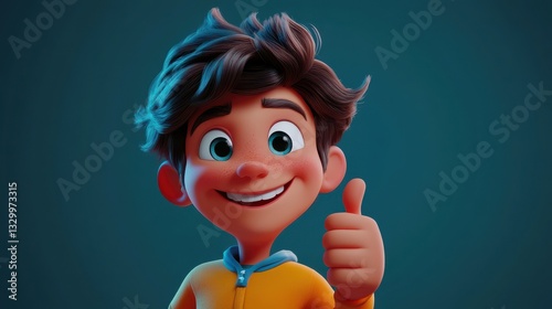 A cheerful animated character, smiling warmly while giving a thumbs-up gesture, symbolizing positivity and approval. The character's vibrant style enhances the feeling of friendliness.
