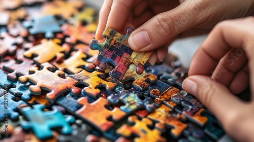 Close-Up of Puzzle Pieces Being Placed