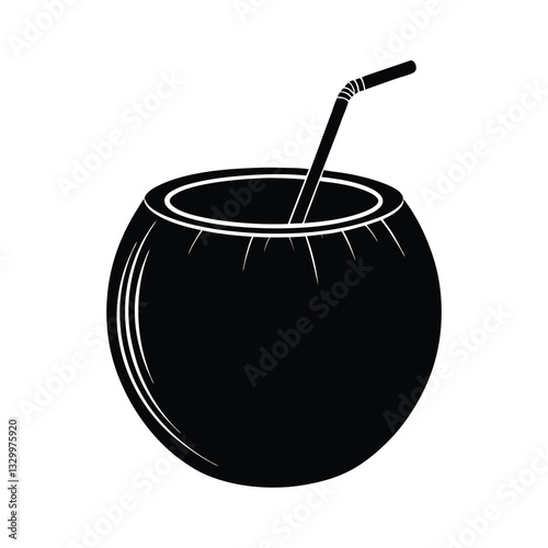 coconut with straw silhouette art