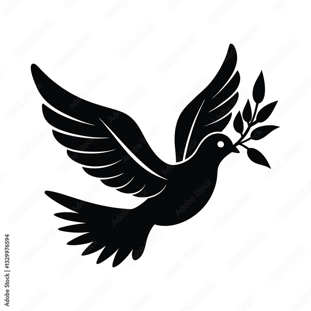 Obraz premium a dove carrying an olive branch silhouette