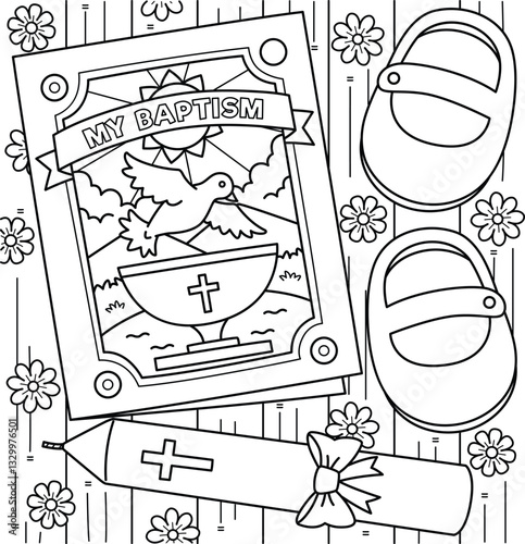 Baptism Invitation Card Coloring Page for Kids 