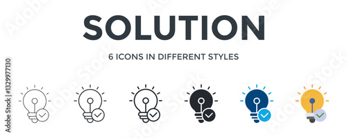 Solution  Icon In Different Style Vector Illustration. Designed In Thin Line, Regular Line, Bold Line, Glyph, Color Fill, And Flat Style Can Be Used For Web