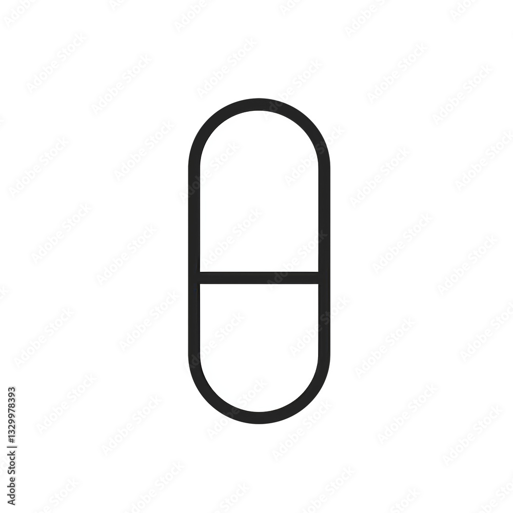 PNG cut out isolated background. A simple black outline illustration of a pill capsule, symbolizing medicine, healthcare, and pharmaceuticals.