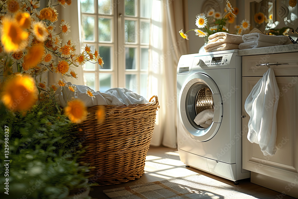 Elegant Laundry Room With Flowers