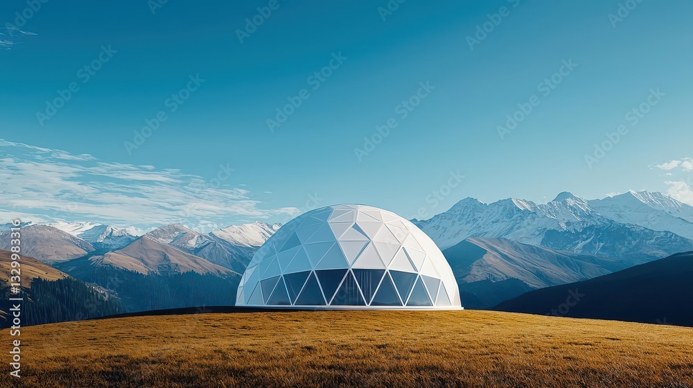 Sustainable geodesic dome house with minimal aesthetics, Sustainable Housing, Minimalist futuristic nature Sustainable geodesic dome house with minimal aesthetics, Sustainable Housing, Minimalist futuristic nature