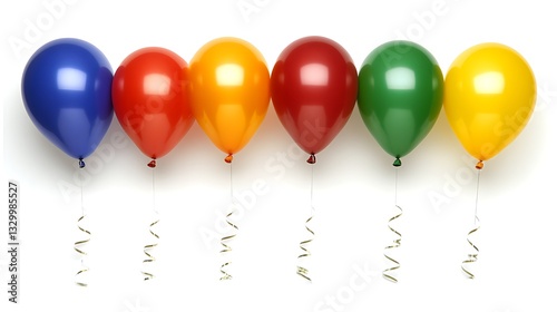 Six colorful balloons floating on white background