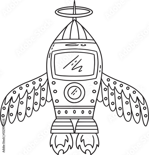 Space Rocket with Wings Isolated Coloring Page 