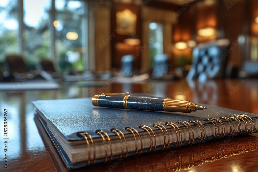 Spiral Notebook With Pen On Office Desk
