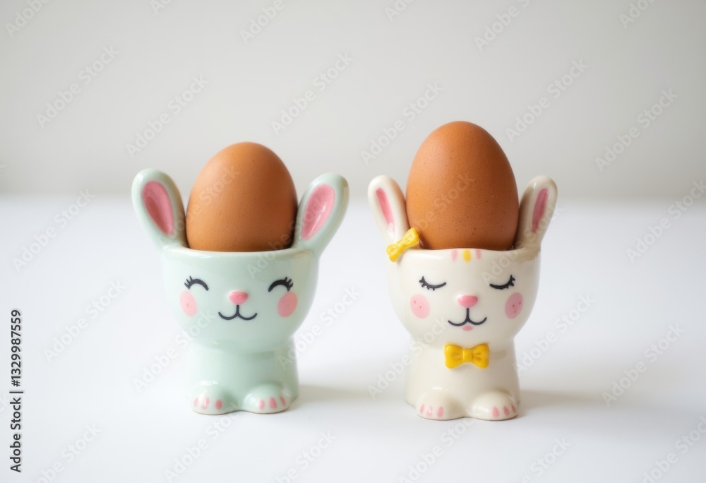 Cute bunny egg holders with brown eggs, perfect for Easter celebrations