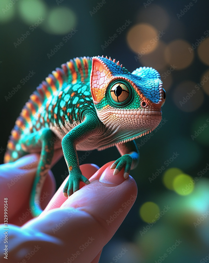 Fototapeta premium chameleon on a green background