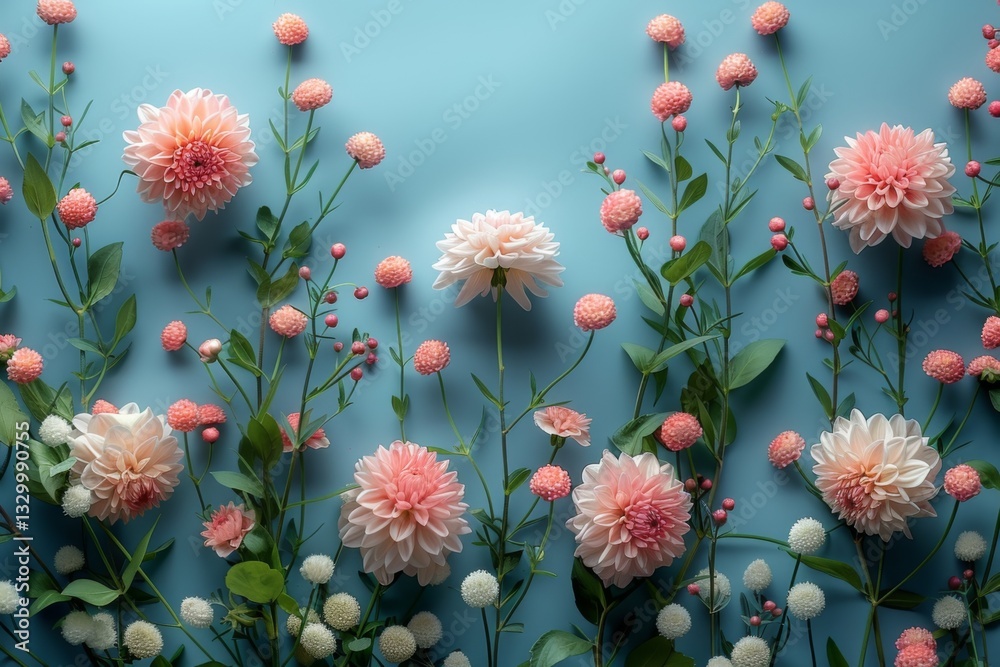 Vertical Floral Arrangement On Blue