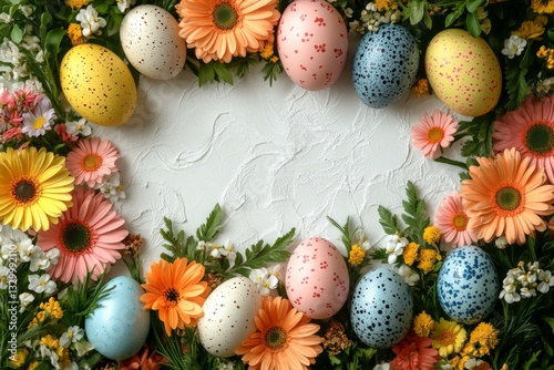 Obraz na płótnie Speckled Easter Eggs With Blossoms w salonie