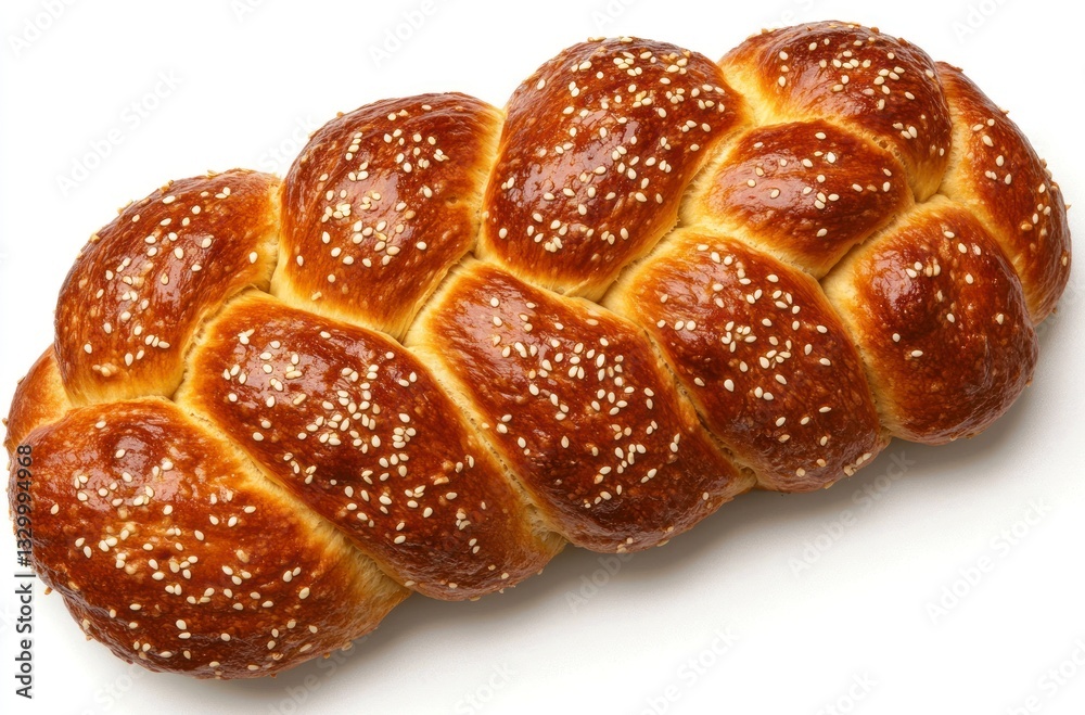 Freshly Baked Braided Challah Bread Topped with Sesame Seeds Isolated Freshly Baked Braided Challah Bread Topped with Sesame Seeds Isolated