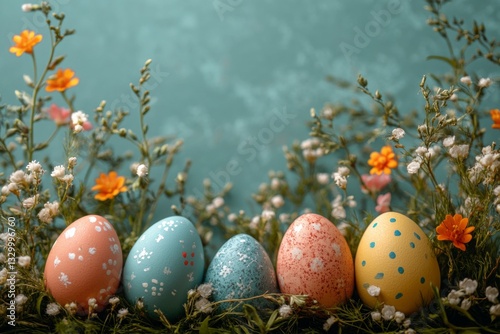 Obraz na płótnie Decorative Easter Eggs With Flowers w salonie