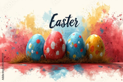 Obraz na płótnie Bright Painted Easter Eggs And Brushstrokes w salonie