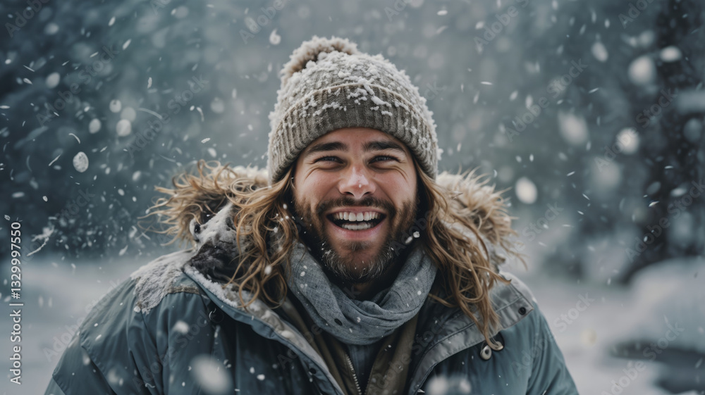 Fototapeta premium Man Smiling in the Snow