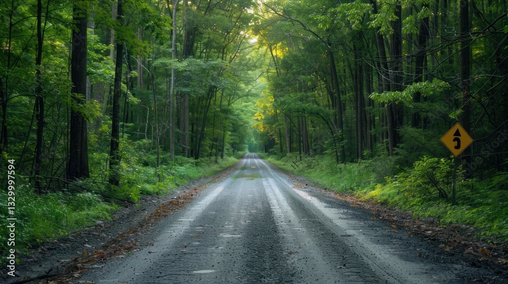 Fototapeta premium Serene Forest Road: A Tranquil Journey Through Lush Greenery