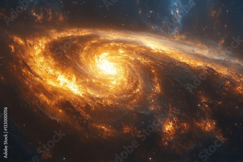 Obraz na płótnie Radiant Golden Galactic Core With Swirling Fiery Arms w salonie