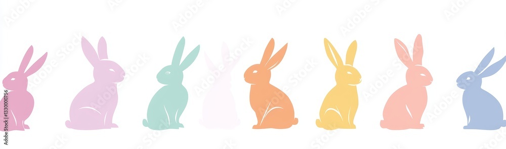 Obraz premium A modern seamless Easter background featuring a colorful Easter bunny silhouette isolated on white is horizontally repeatable