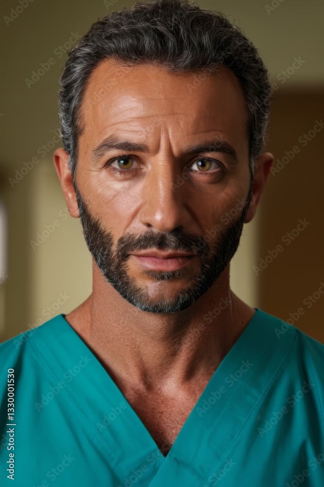 Obraz premium arafed man in scrubs and a green shirt looking at the camera