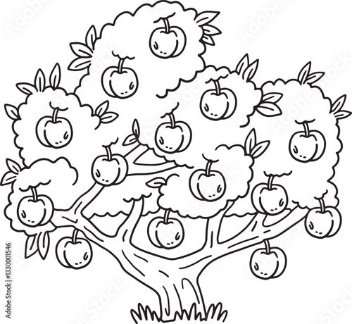 Peach Tree Fruit Plant Isolated Coloring Page 