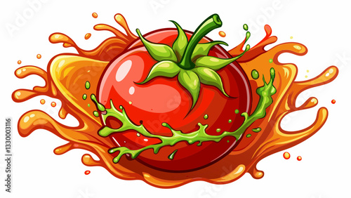 tomato in juice splash isolated on a white background