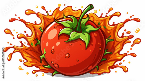 tomato in juice splash isolated on a white background