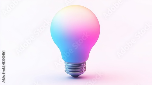 Colorful 3D light bulb with gradient, symbolizing creativity and innovation, isolated on a white background.