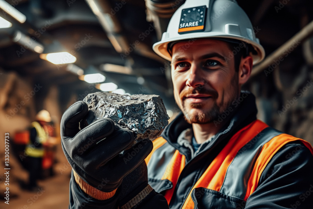 Miner Holding Rock in Tunnel Miner Holding Rock in Tunnel