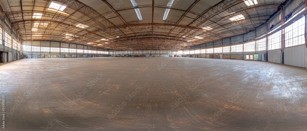 Obraz premium Vast Empty Industrial Space: A 360? View of a Large, Abandoned Warehouse