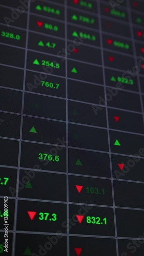 Monitor with digital trading stock market indicators close-up, abstract background