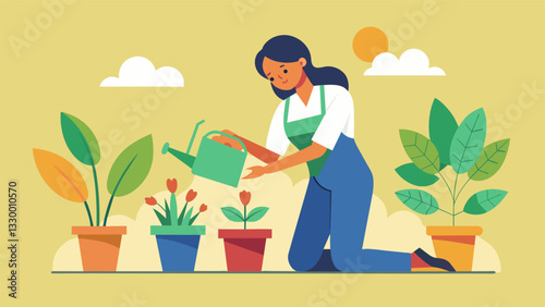 A the incorporates gardening into their therapy sessions using the act of nurturing and caring for plants as a metaphor for selfcare and growth.. Vector illustration